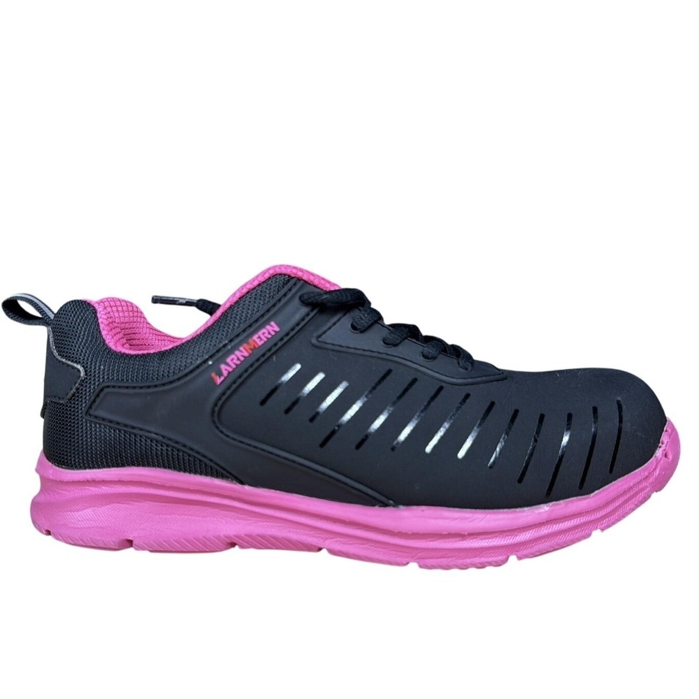LARNMERN Shoes Womens Size 8 Black Pink Steel Toe Slip Resistant Work Sneakers